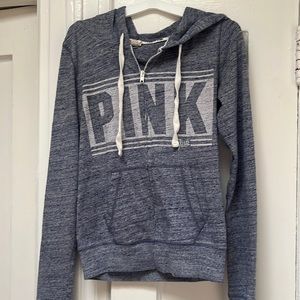Pink Victoria’s Secret Hoodie. Bluish Gray Denim Color . Size XS.